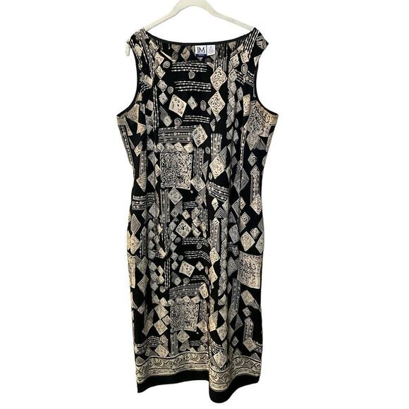 JM Collection SZ 1X Black Geo Print Sleeveless Round Neck Shift Mini Dress NWOT - Picture 1 of 4